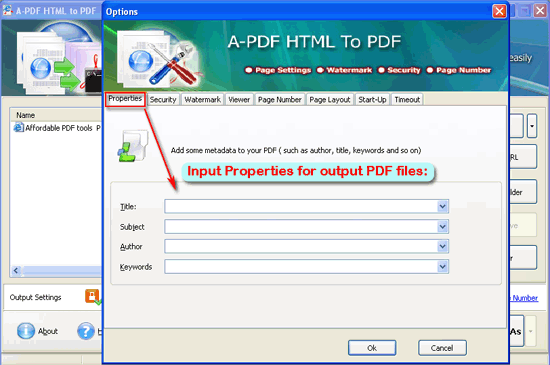 A-PDF HTML to PDF batch mode properties
